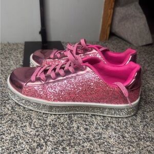 Women’s Y2K  Sparkle Pink Platform Sneakers - Glitter Accent